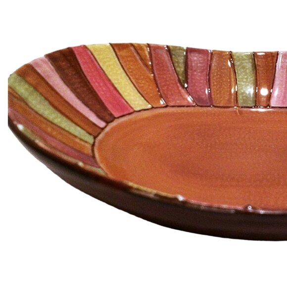 Pier 1 Wavy Stripe Serving Bowl, Hand Painted Bowl, Vintage Farmhouse Bowl - Picture 2 of 6